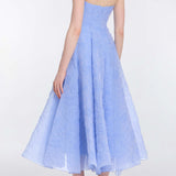 Rousseau Powder Blue Floral Cloque Midi Dress