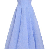 Rousseau Powder Blue Floral Cloque Midi Dress
