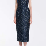 Acacia Navy Floral Brocade Corset Midi Dress