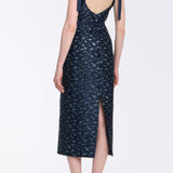 Acacia Navy Floral Brocade Corset Midi Dress