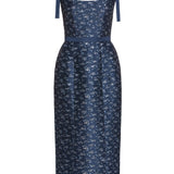Acacia Navy Floral Brocade Corset Midi Dress