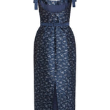 Acacia Navy Floral Brocade Corset Midi Dress