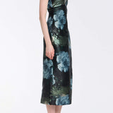 Domino Metallic Watercolor Floral Brocade Halter Midi Dress