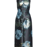 Domino Metallic Watercolor Floral Brocade Halter Midi Dress