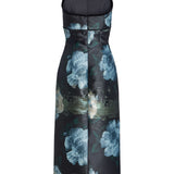 Domino Metallic Watercolor Floral Brocade Halter Midi Dress