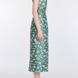 Numa Green and White Floral Brocade Corset Midi Dress