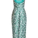 Numa Green and White Floral Brocade Corset Midi Dress
