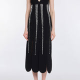 Brandy Pearl Stripe Embroidery Midi Dress