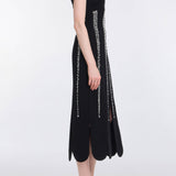 Brandy Pearl Stripe Embroidery Midi Dress