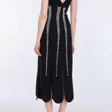 Brandy Pearl Stripe Embroidery Midi Dress