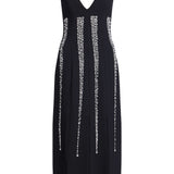 Brandy Pearl Stripe Embroidery Midi Dress