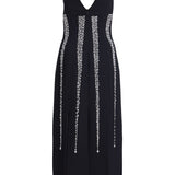 Brandy Pearl Stripe Embroidery Midi Dress