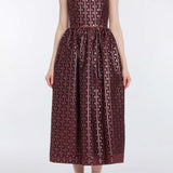 Apple Burgundy Floral Stripe Midi Dress