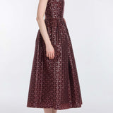 Apple Burgundy Floral Stripe Midi Dress