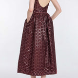 Apple Burgundy Floral Stripe Midi Dress