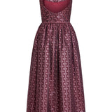 Apple Burgundy Floral Stripe Midi Dress