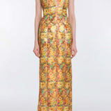 Odessa Golden Metallic Floral Column Gown