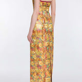 Odessa Golden Metallic Floral Column Gown
