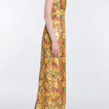 Odessa Golden Metallic Floral Column Gown