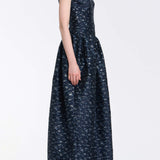Ballade Navy Floral Brocade Gown