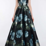 Laila Metallic Watercolor Floral Brocade Gown