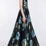 Laila Metallic Watercolor Floral Brocade Gown