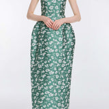 Marianne Green and White Floral Brocade Gown