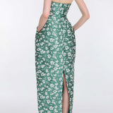 Marianne Green and White Floral Brocade Gown