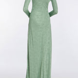 Coco Pistachio Green Floral Jersey Long Sleeve Gown