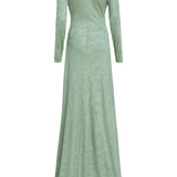 Coco Pistachio Green Floral Jersey Long Sleeve Gown