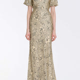 Lilou Black Floral Printed Twill V-Neck Gown