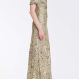 Lilou Black Floral Printed Twill V-Neck Gown