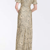 Lilou Black Floral Printed Twill V-Neck Gown