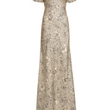 Lilou Black Floral Printed Twill V-Neck Gown