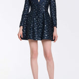 Serge Navy Floral Brocade Mini Coat Dress
