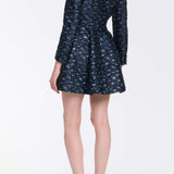 Serge Navy Floral Brocade Mini Coat Dress