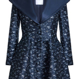 Serge Navy Floral Brocade Mini Coat Dress