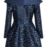 Serge Navy Floral Brocade Mini Coat Dress