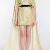 Renee Green Floral Printed Twill Mini Dress With Detachable Cape