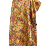Shirley Golden Metallic Floral Ruffle Midi Skirt