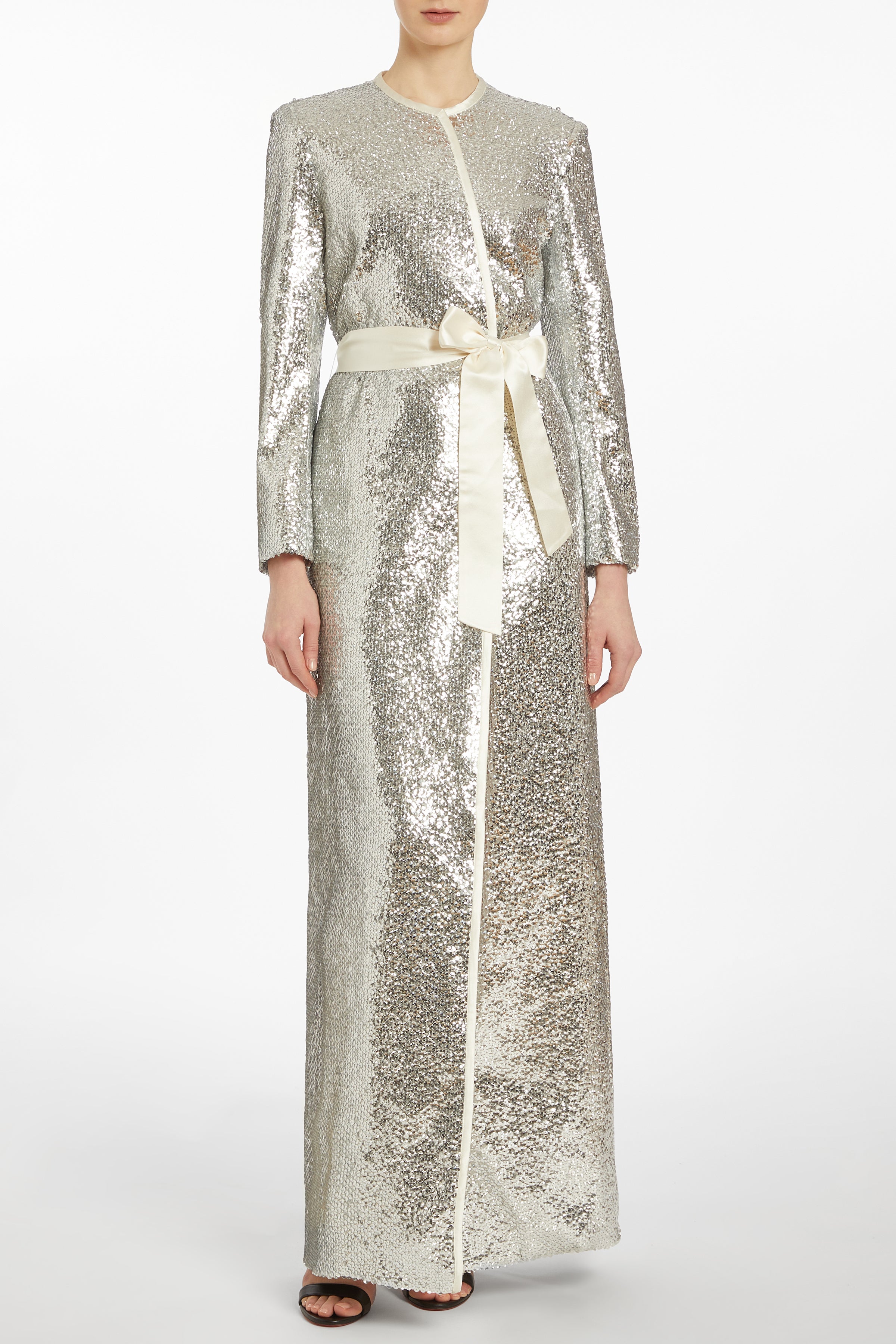 Allegra Silver Sequin Belted Duster
