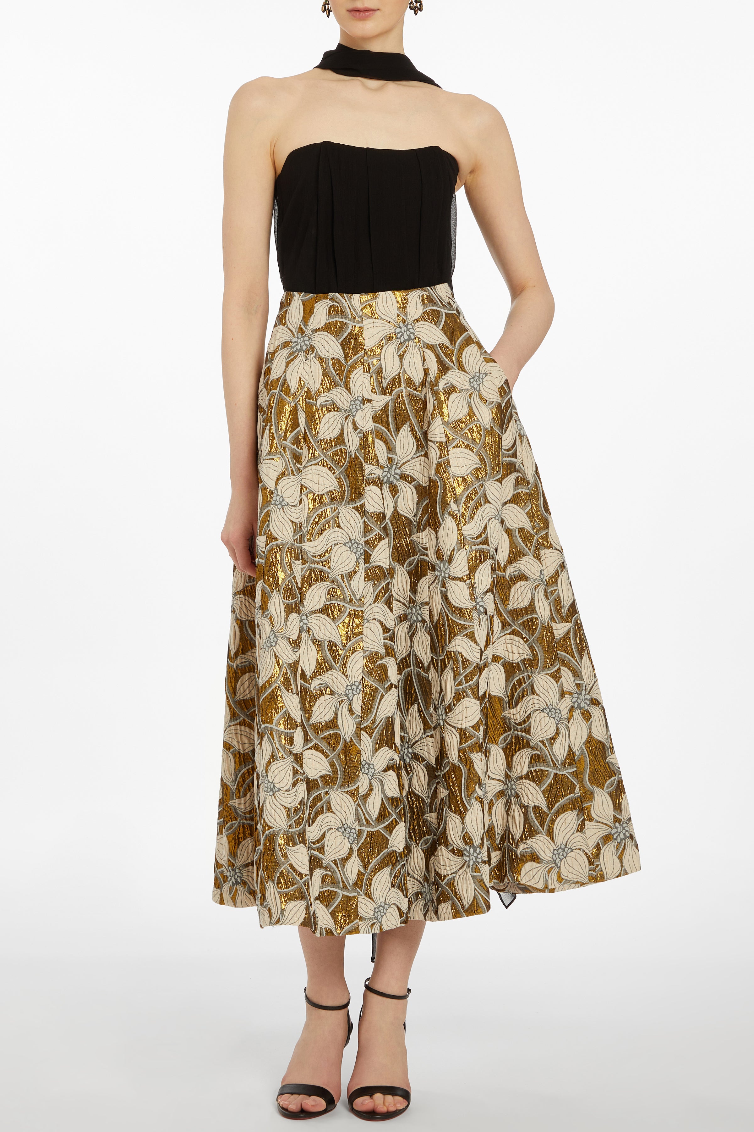 Marjorie Gold Floral Brocade Skirt