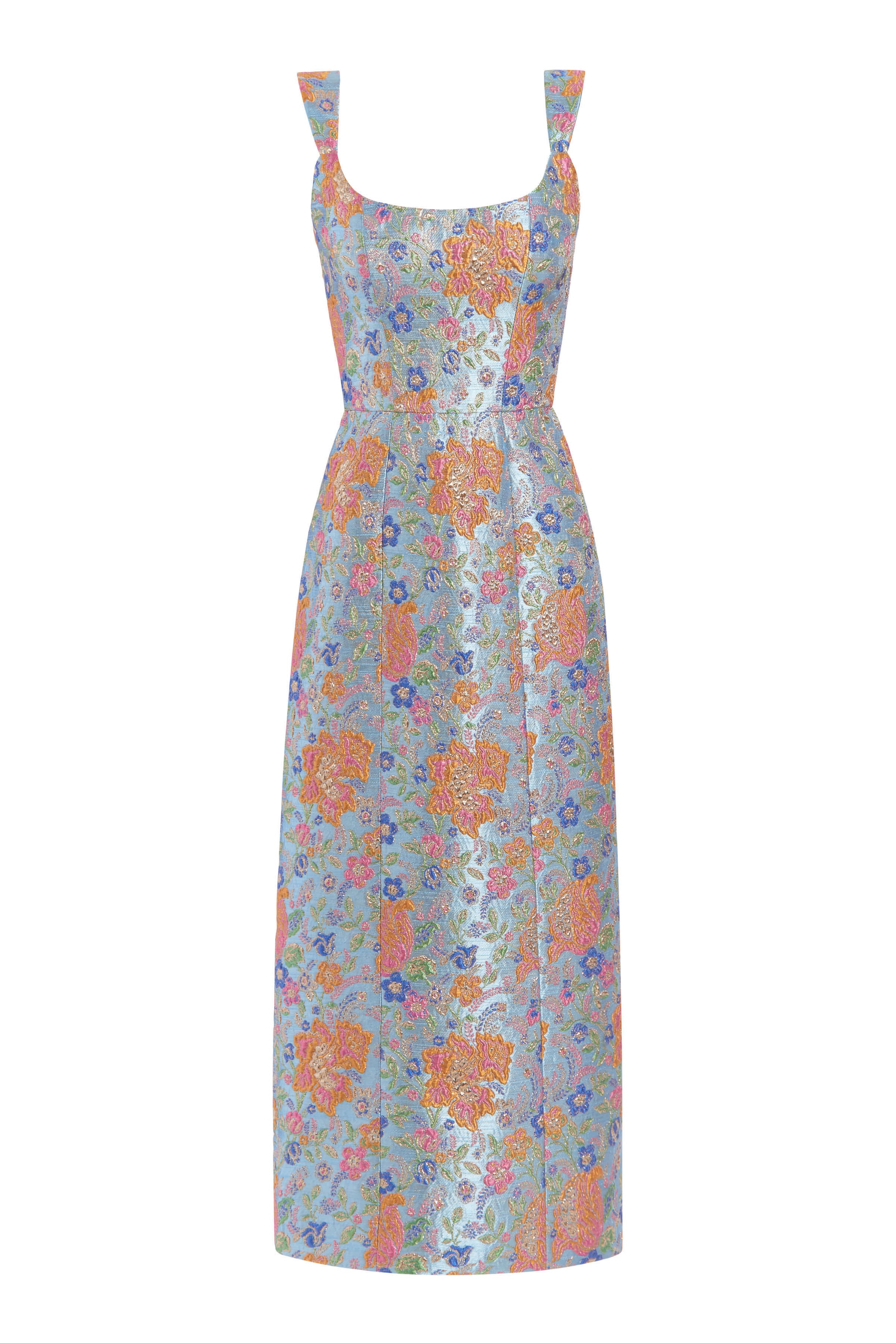 Metallic Floral Brocade Corset Midi Dress