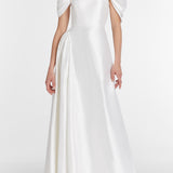 Edith White Silk Asymmetric Drape Shoulder Gown
