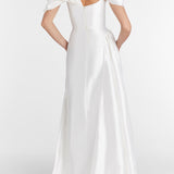 Edith White Silk Asymmetric Drape Shoulder Gown