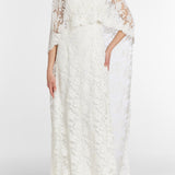 Garland Beaded White Lace Cape with Scalloped Hem