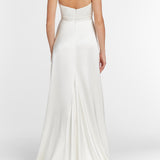 Francoise White Silk V Neck Halter Gown With Train