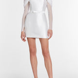 Mia White Silk Mini Dress With Neckline Drape