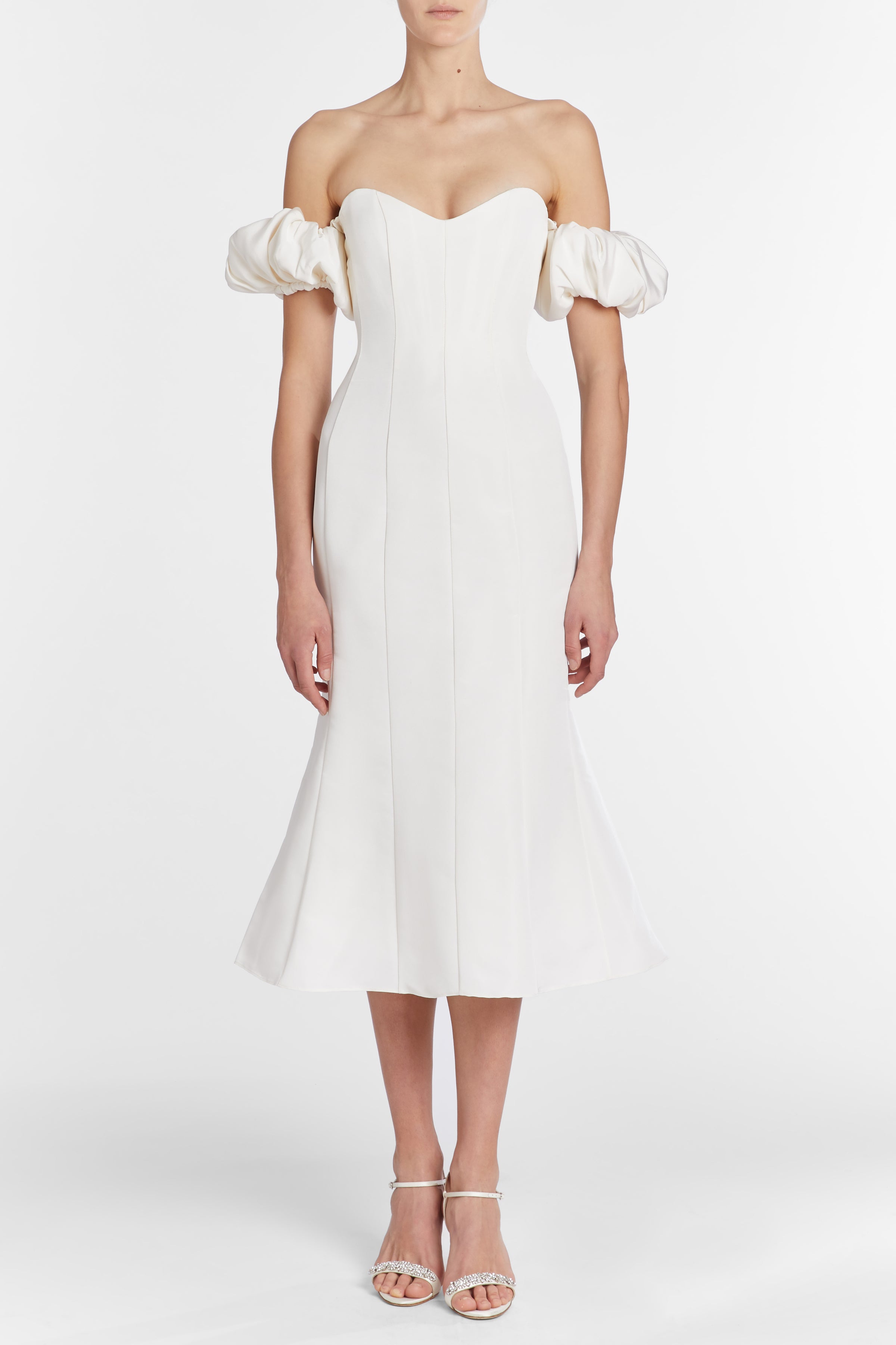 Maria White Silk Dress with Puff Sleeves