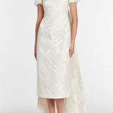 Audrey Puff Sleeve Fitted Midi Dress With Train